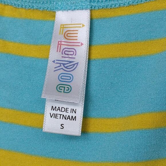 Lularoe Perfect T Aqua and Yellow Stripes Size Small Tunic Cut Short Sleeve - Picture 4 of 5